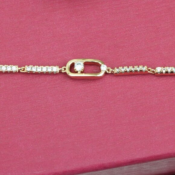 "Elegant Rose Gold Bracelet with Sparkling Center Oval Charm, XPBL0913 - Picture 11 of 13